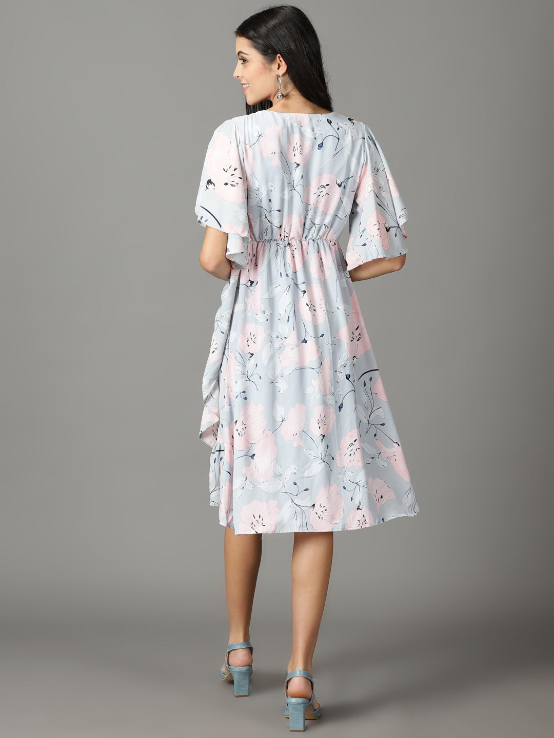 Women's Grey Printed Wrap Dress