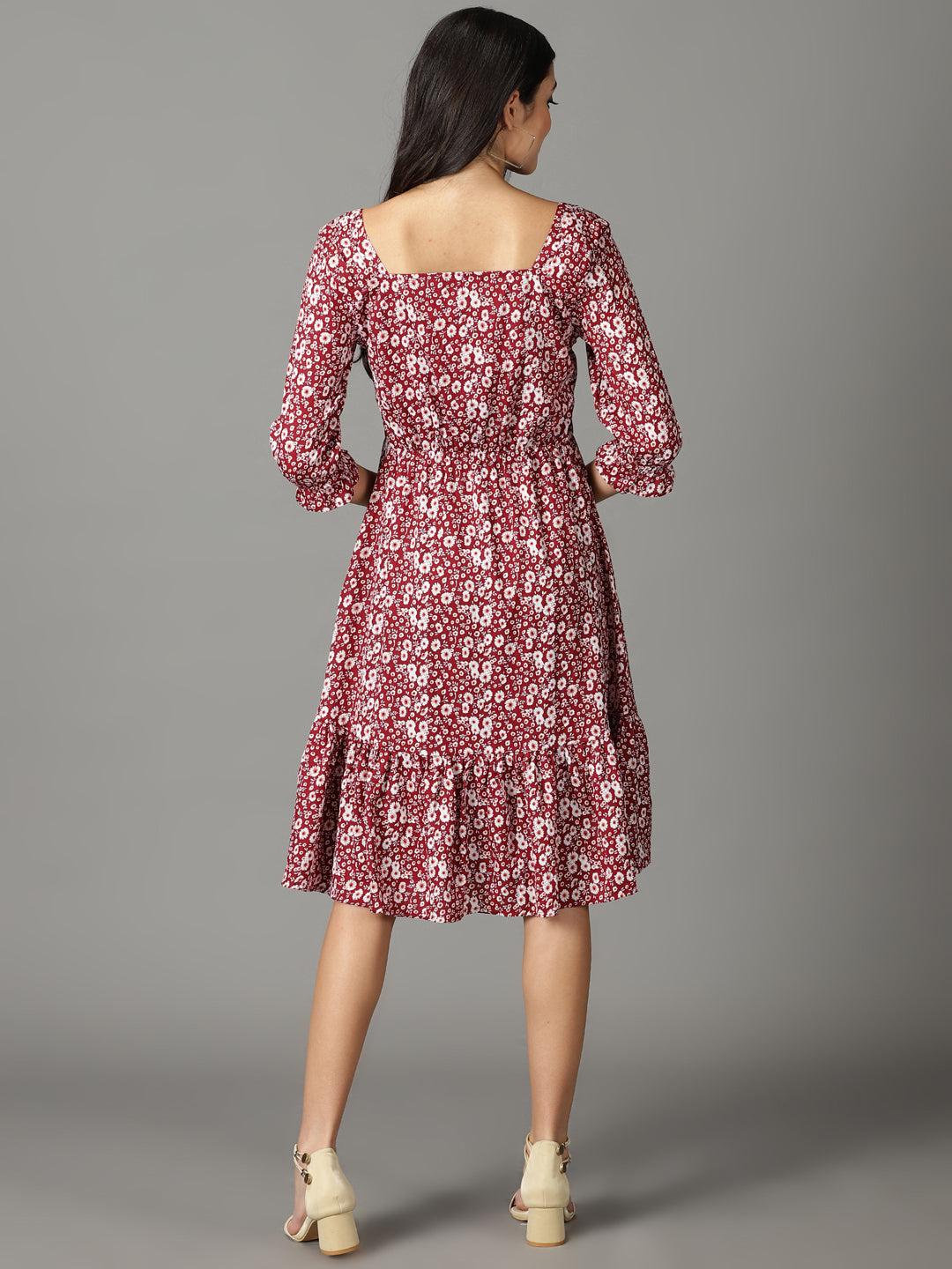 Women's Maroon Printed Fit and Flare Dress