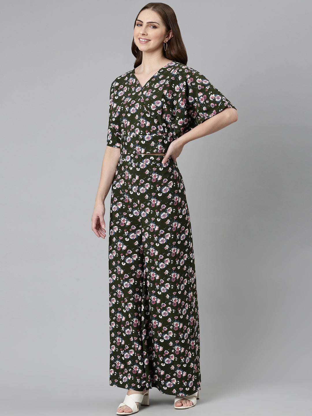 Women Olive Printed Co-Ords
