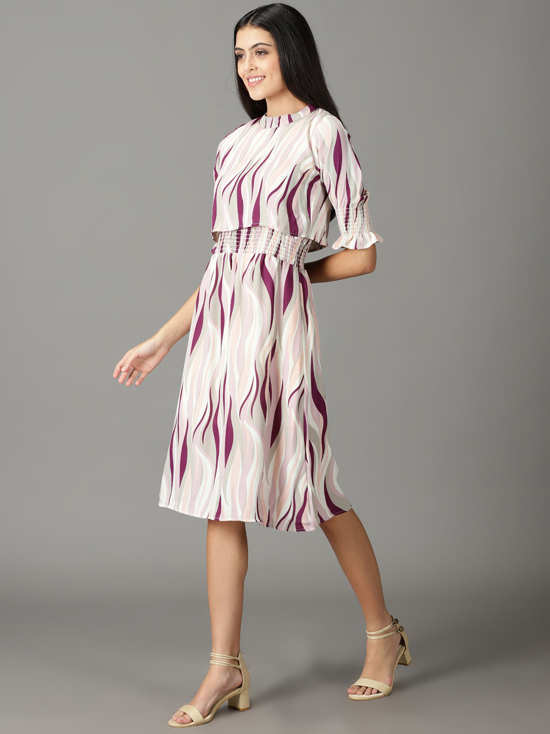 Women's Off White Printed Fit and Flare Dress