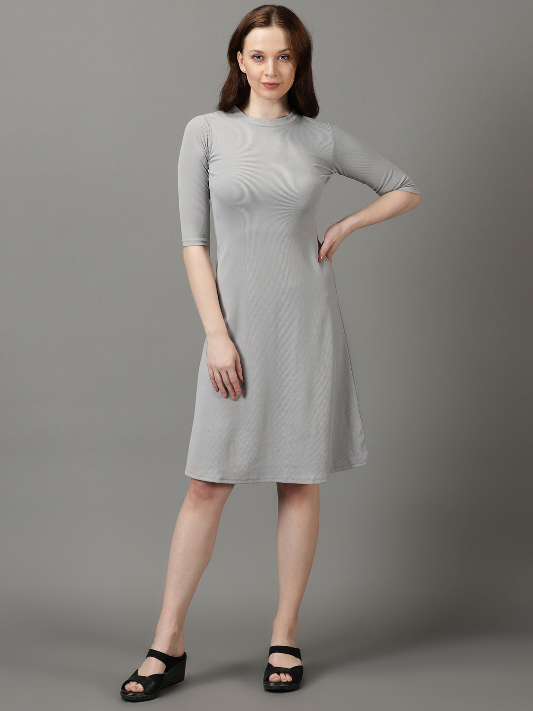 Women's Grey Solid A-Line Dress