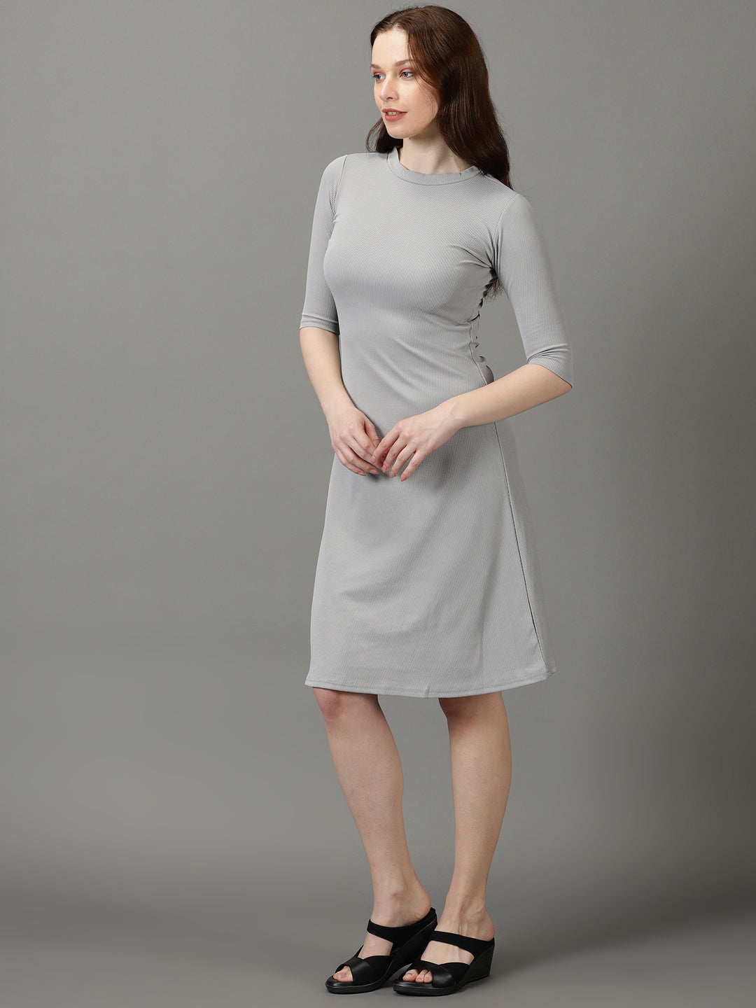 Women's Grey Solid A-Line Dress