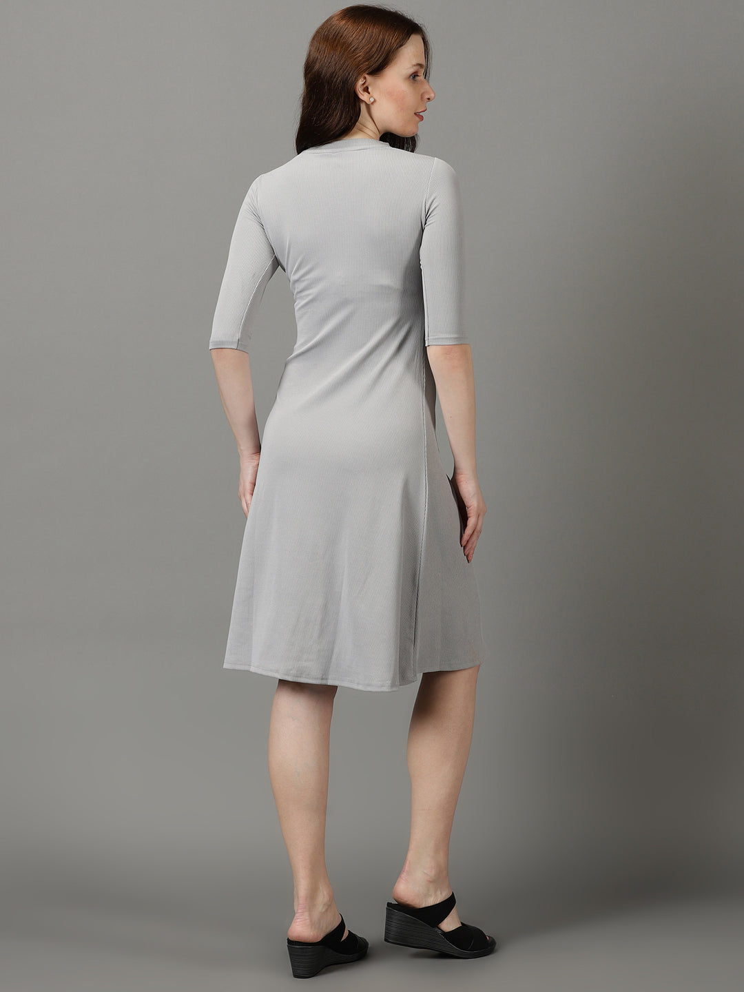 Women's Grey Solid A-Line Dress