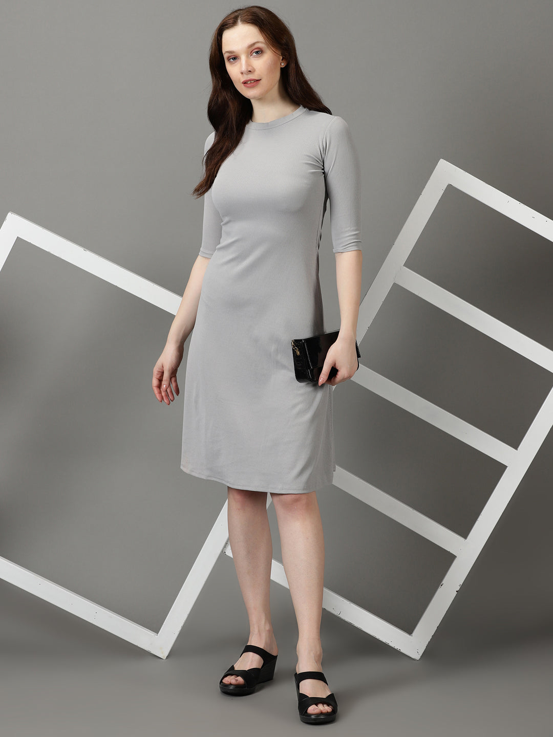 Women's Grey Solid A-Line Dress