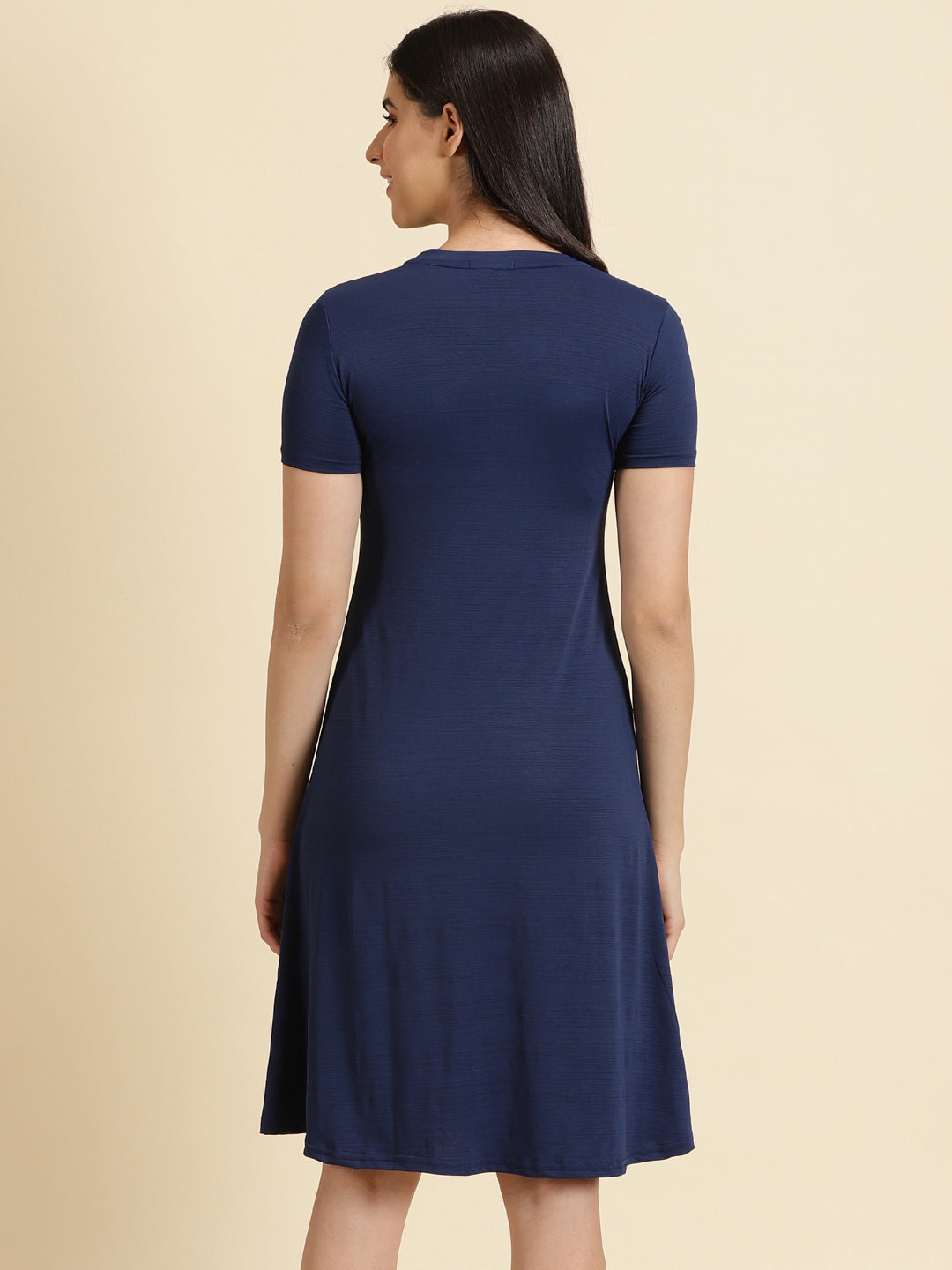 Women's Navy Blue Solid A-Line Dress