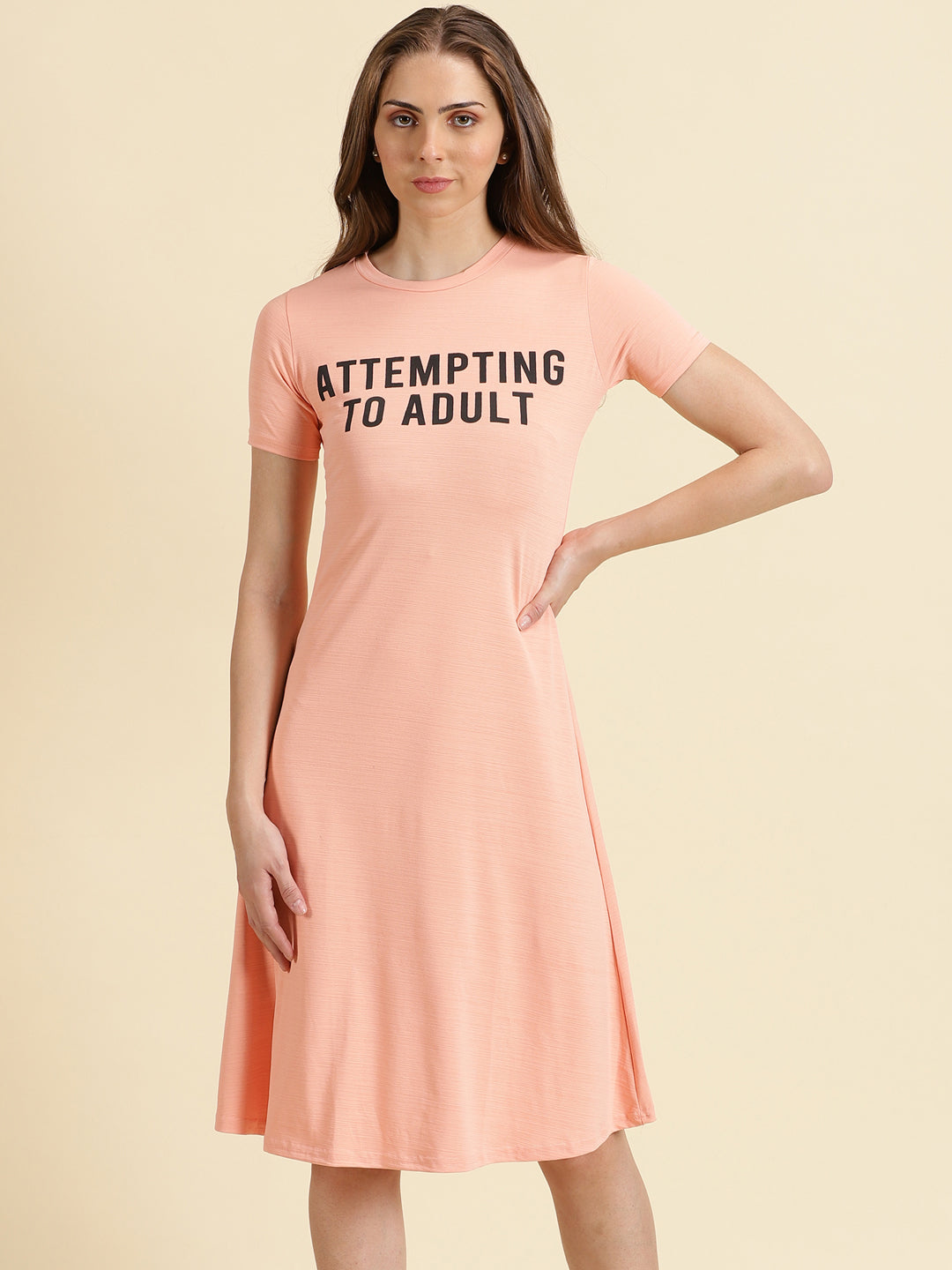 Women's Peach Solid A-Line Dress