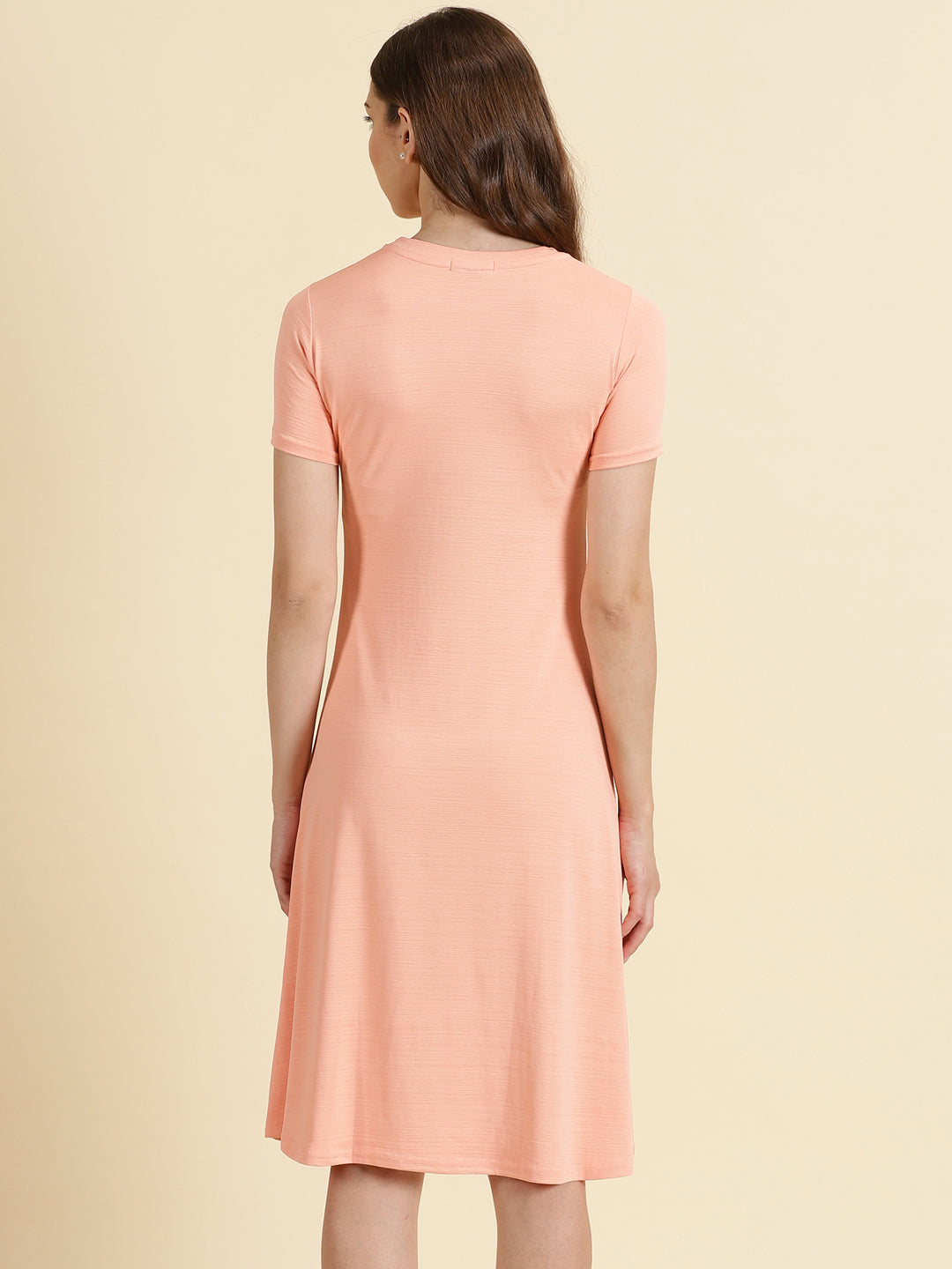 Women's Peach Solid A-Line Dress
