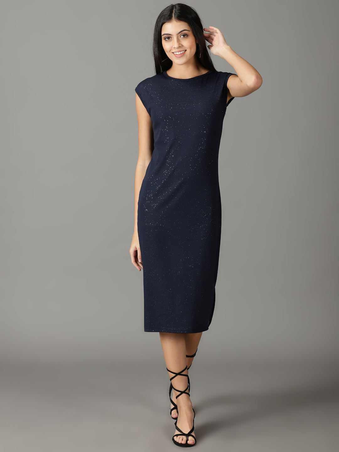 Women's Navy Blue Embellished Bodycon Dress