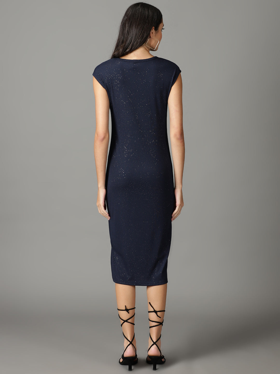 Women's Navy Blue Embellished Bodycon Dress