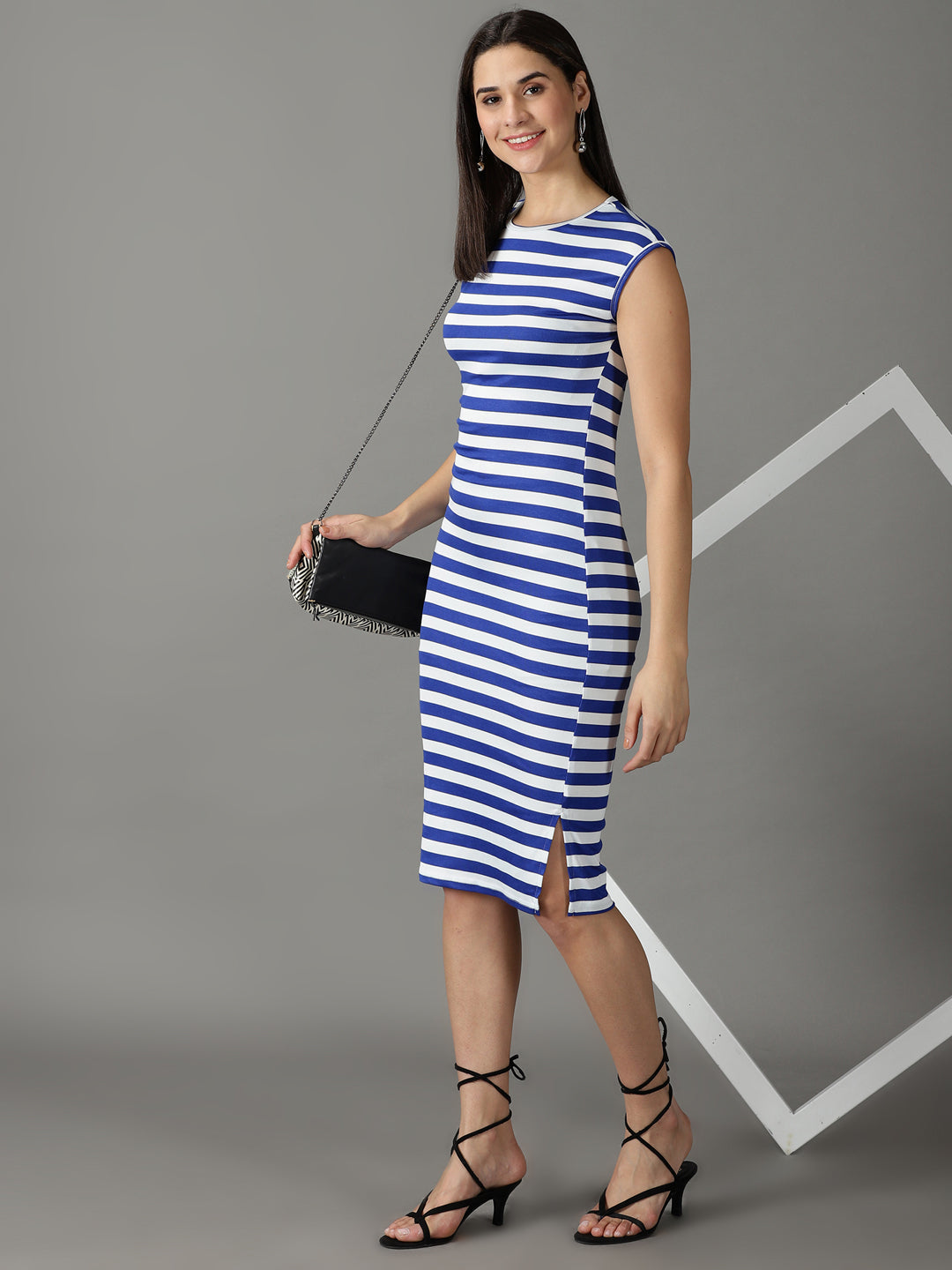 Women's Blue Striped Bodycon Dress