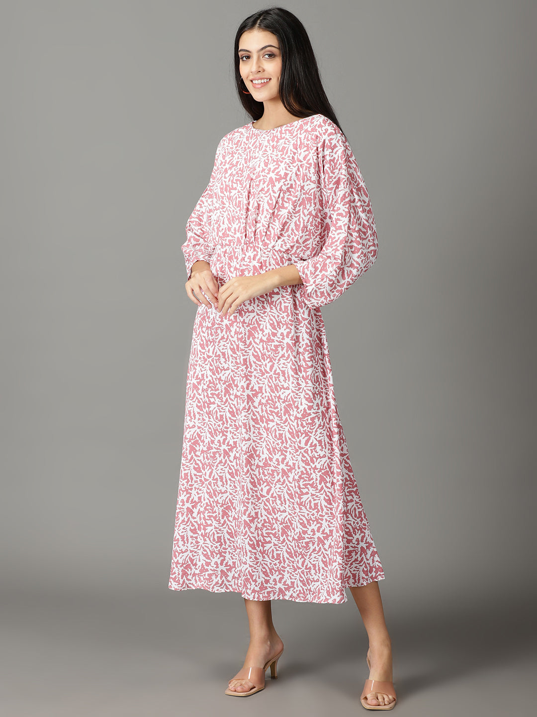 Women's Pink Printed A-Line Dress