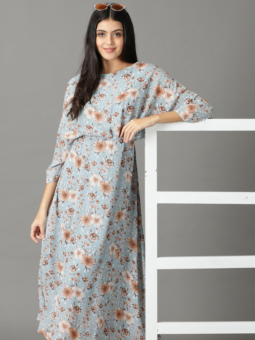 Women's Blue Printed A-Line Dress