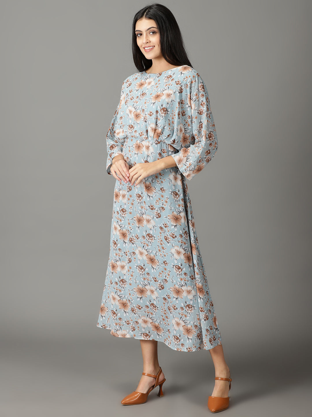 Women's Blue Printed A-Line Dress