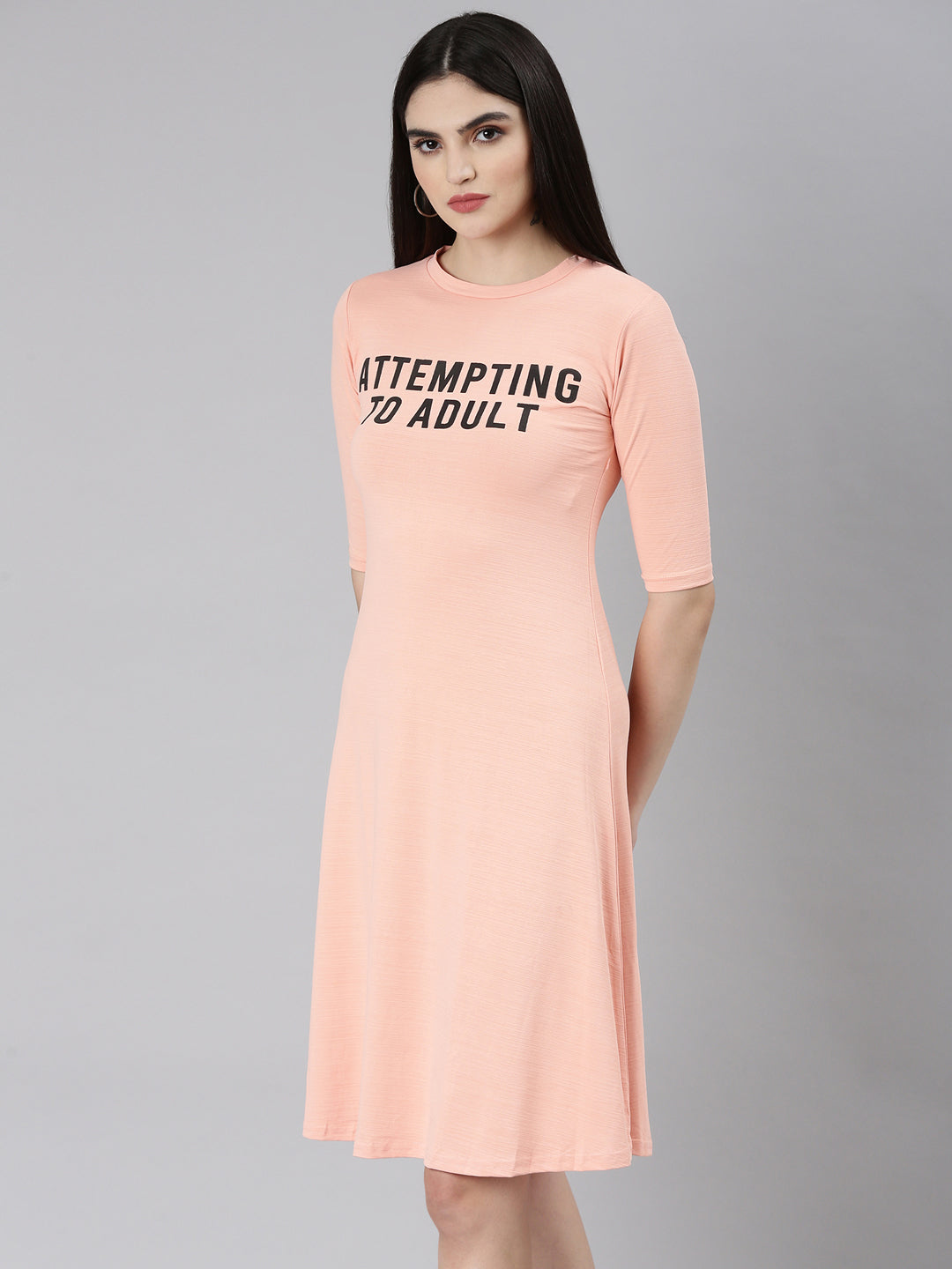 Women Peach Typographic A-Line Dress