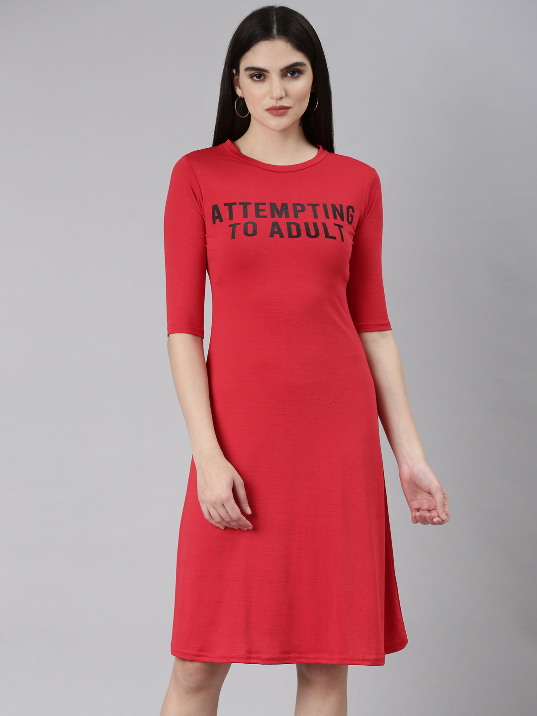 Women Red Typographic A-Line Dress