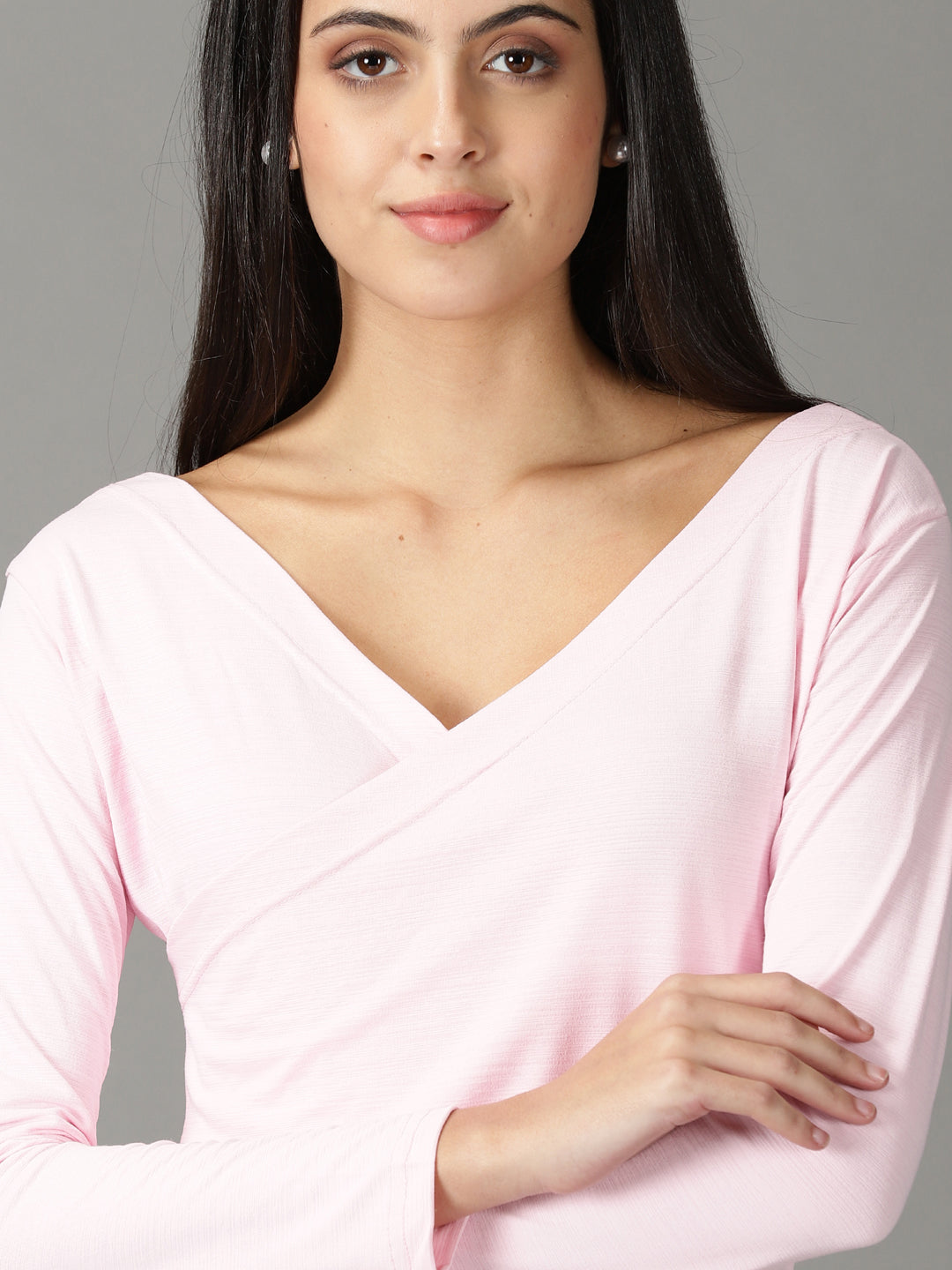 Women's Pink Solid Wrap Dress