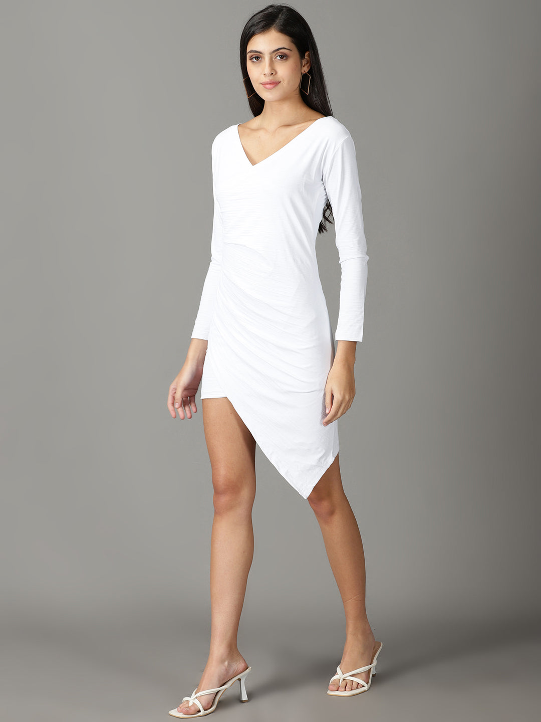 Women's White Solid Wrap Dress