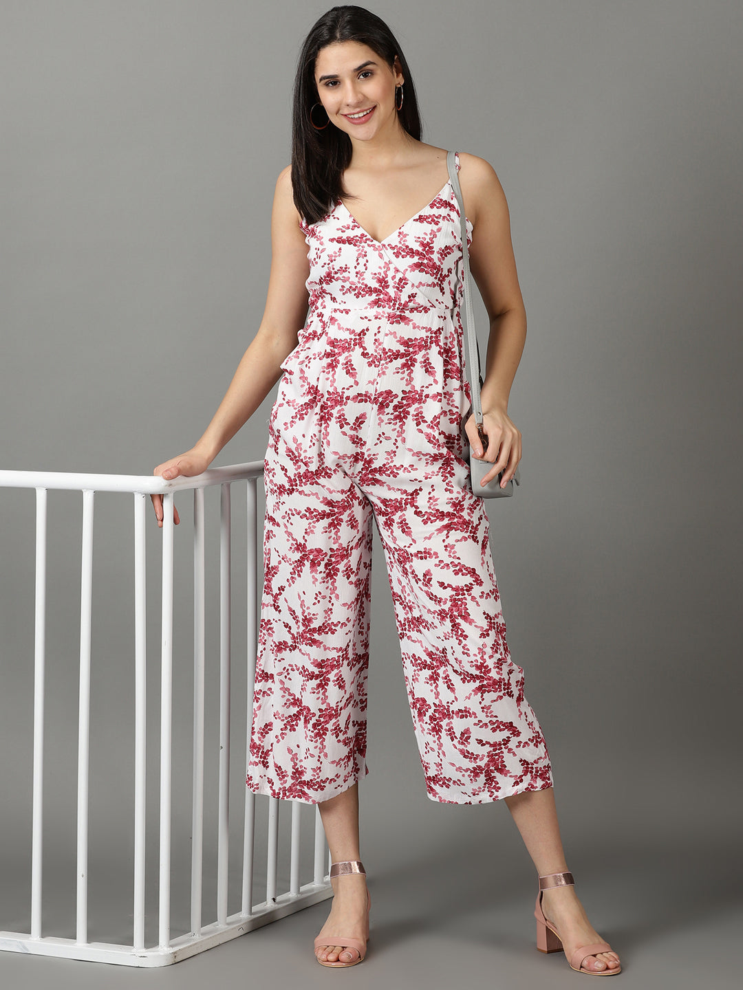 Women's White Printed Jumpsuit