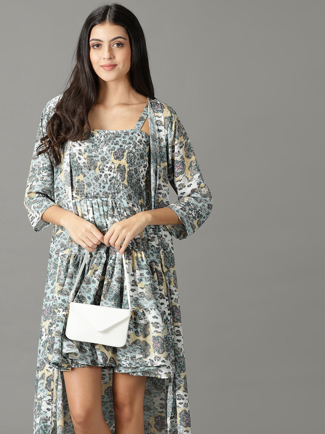 Women's Sea Green Printed Fit and Flare Dress