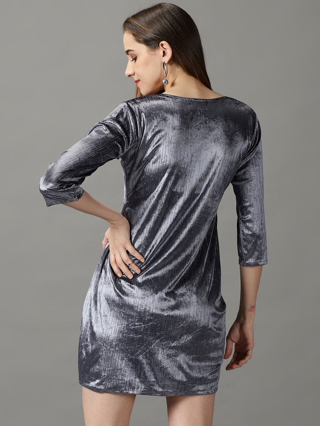 Women's Grey Embellished Bodycon Dress