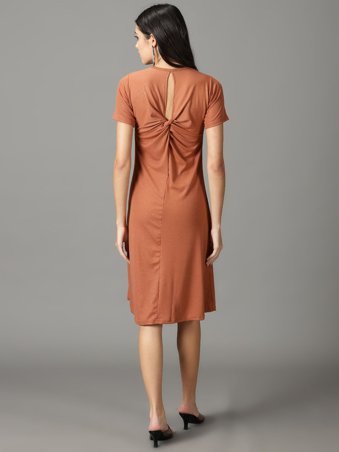 Women's Rust Embellished A-Line Dress