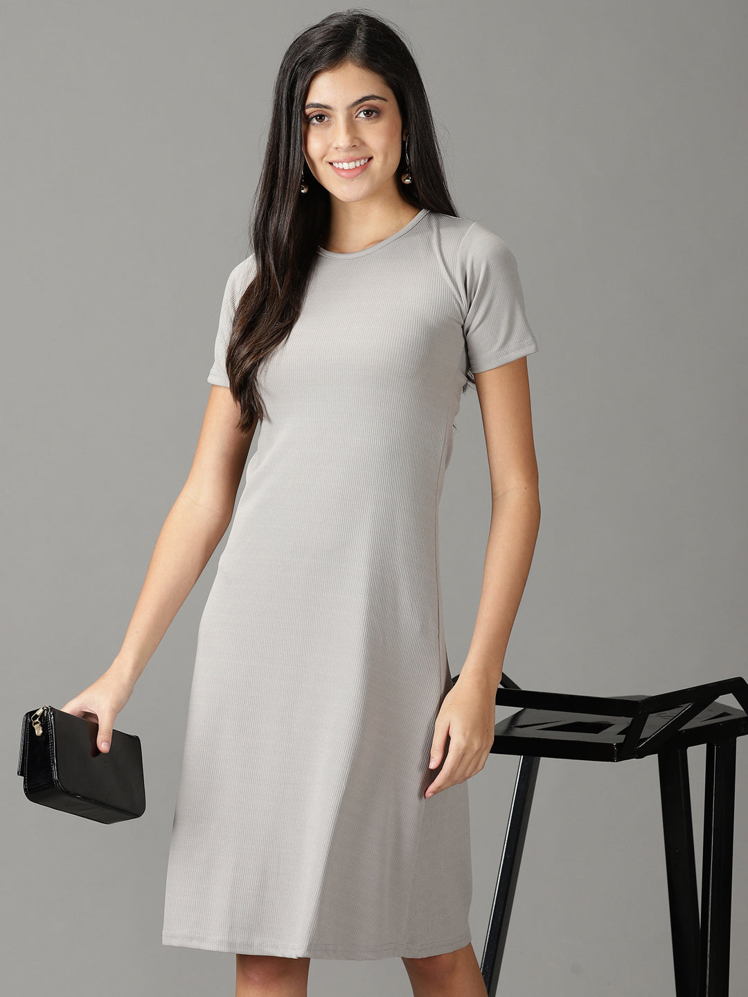 Women's Grey Solid A-Line Dress