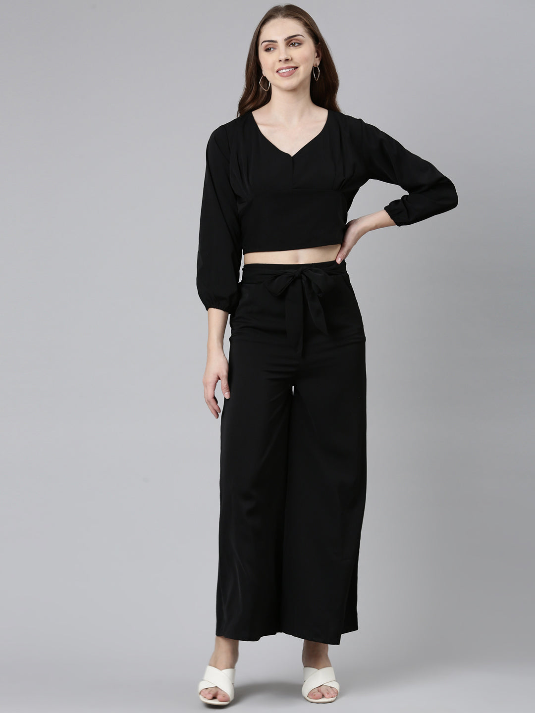 Women Black Solid Co-Ords