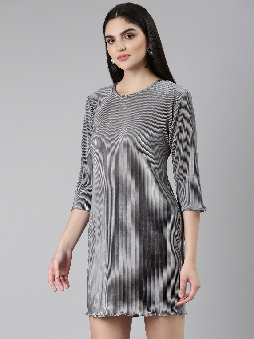 Women Grey Solid Bodycon Dress