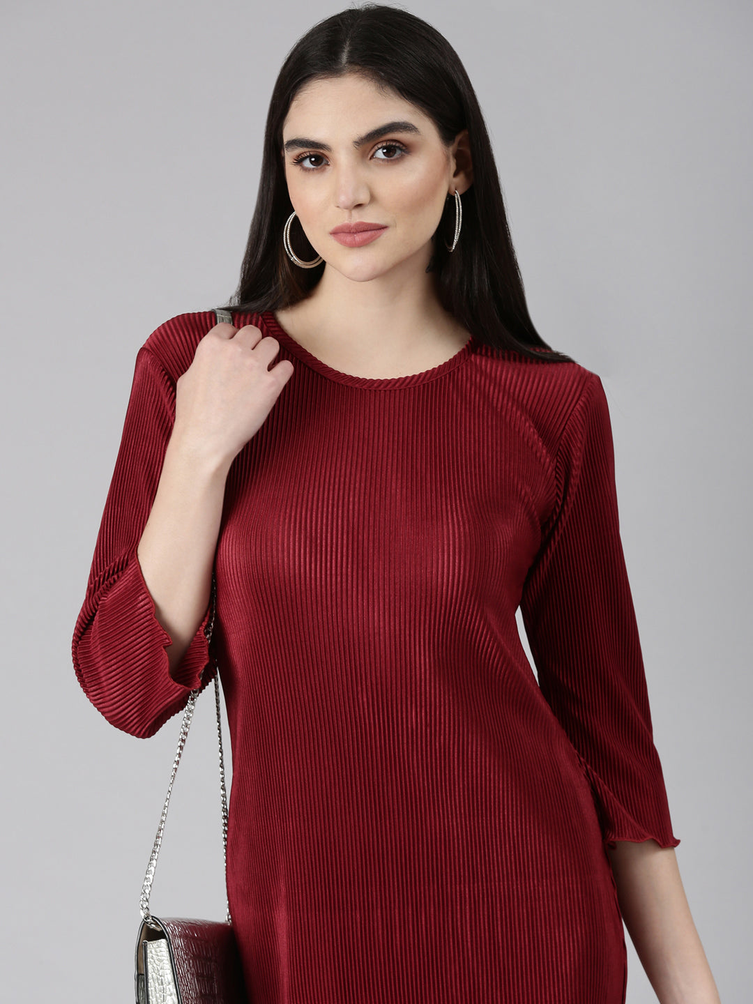 Women Maroon Solid Bodycon Dress