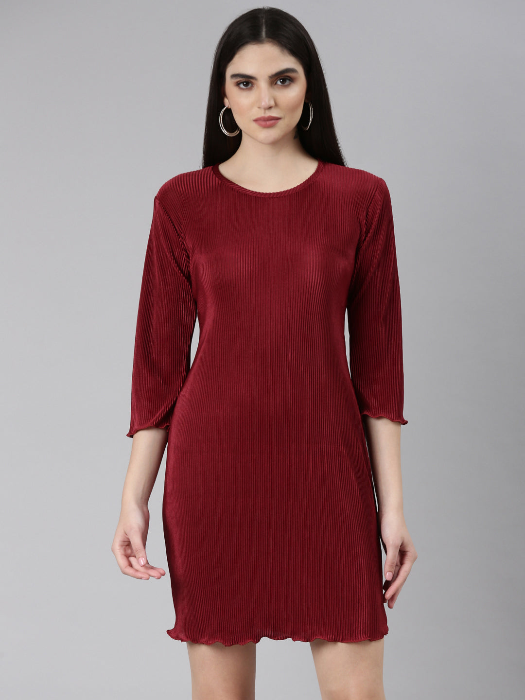 Women Maroon Solid Bodycon Dress