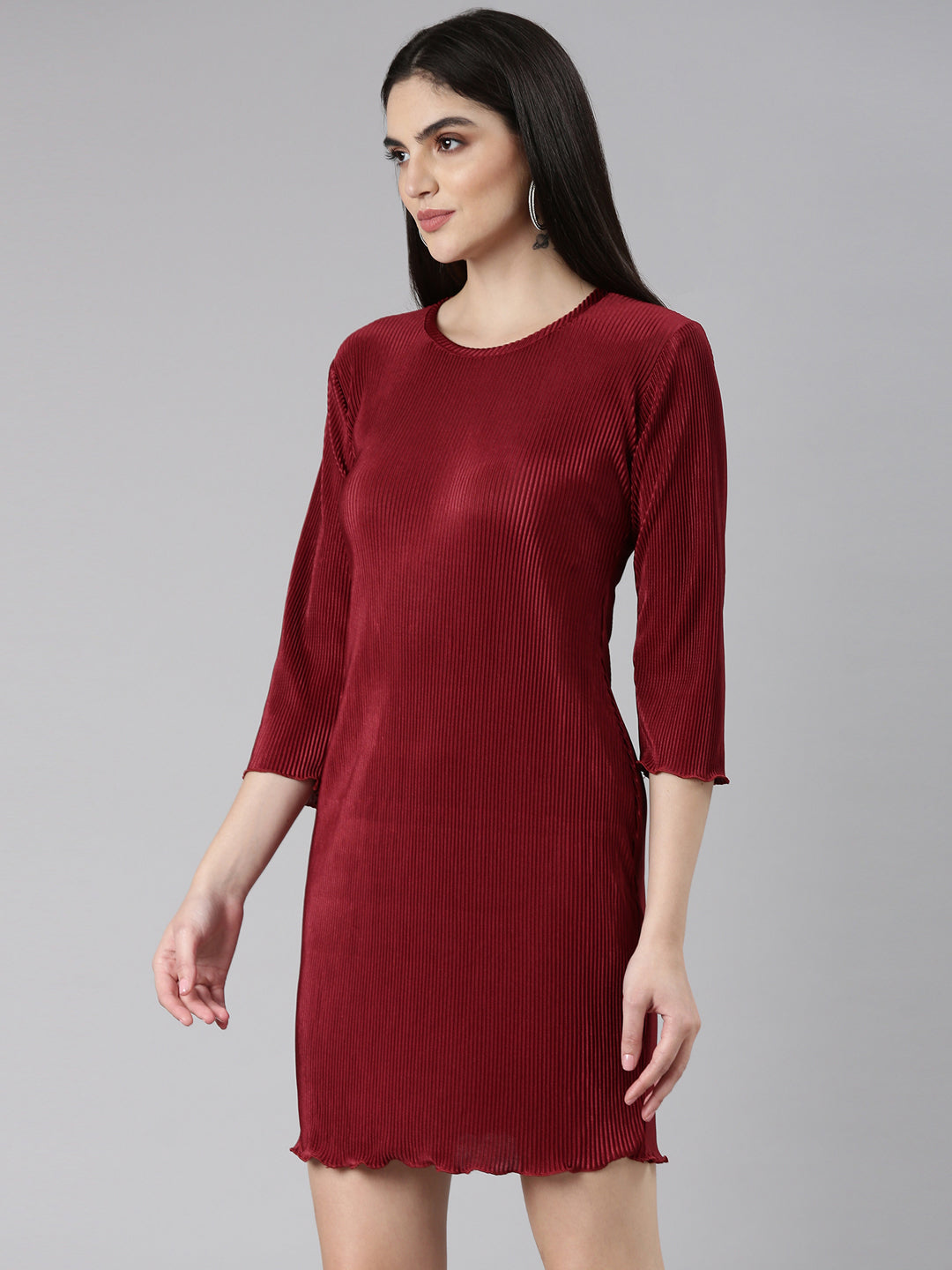 Women Maroon Solid Bodycon Dress