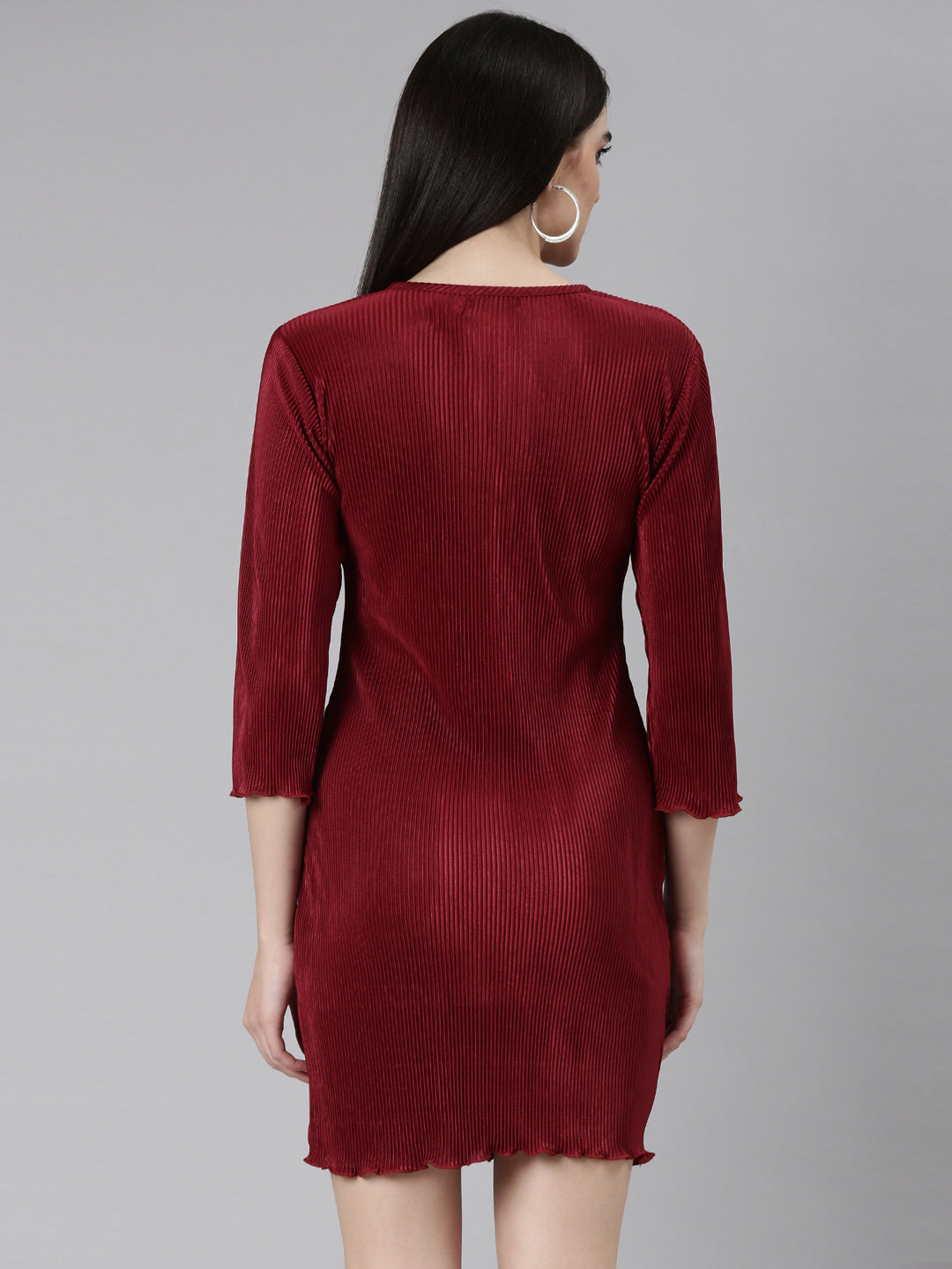 Women Maroon Solid Bodycon Dress