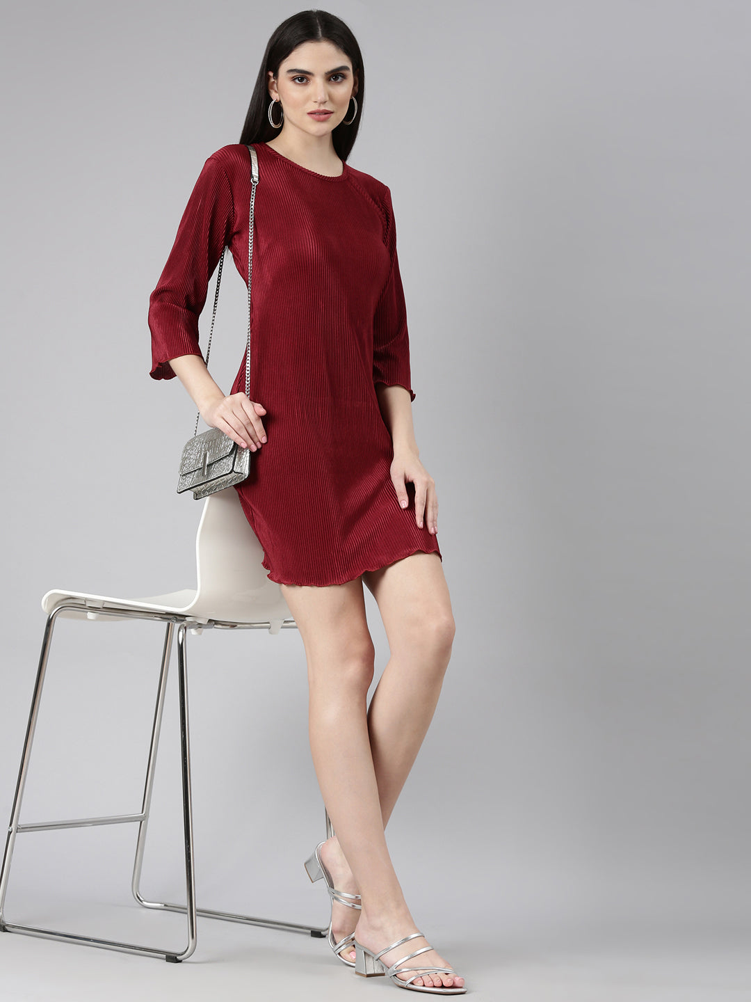 Women Maroon Solid Bodycon Dress