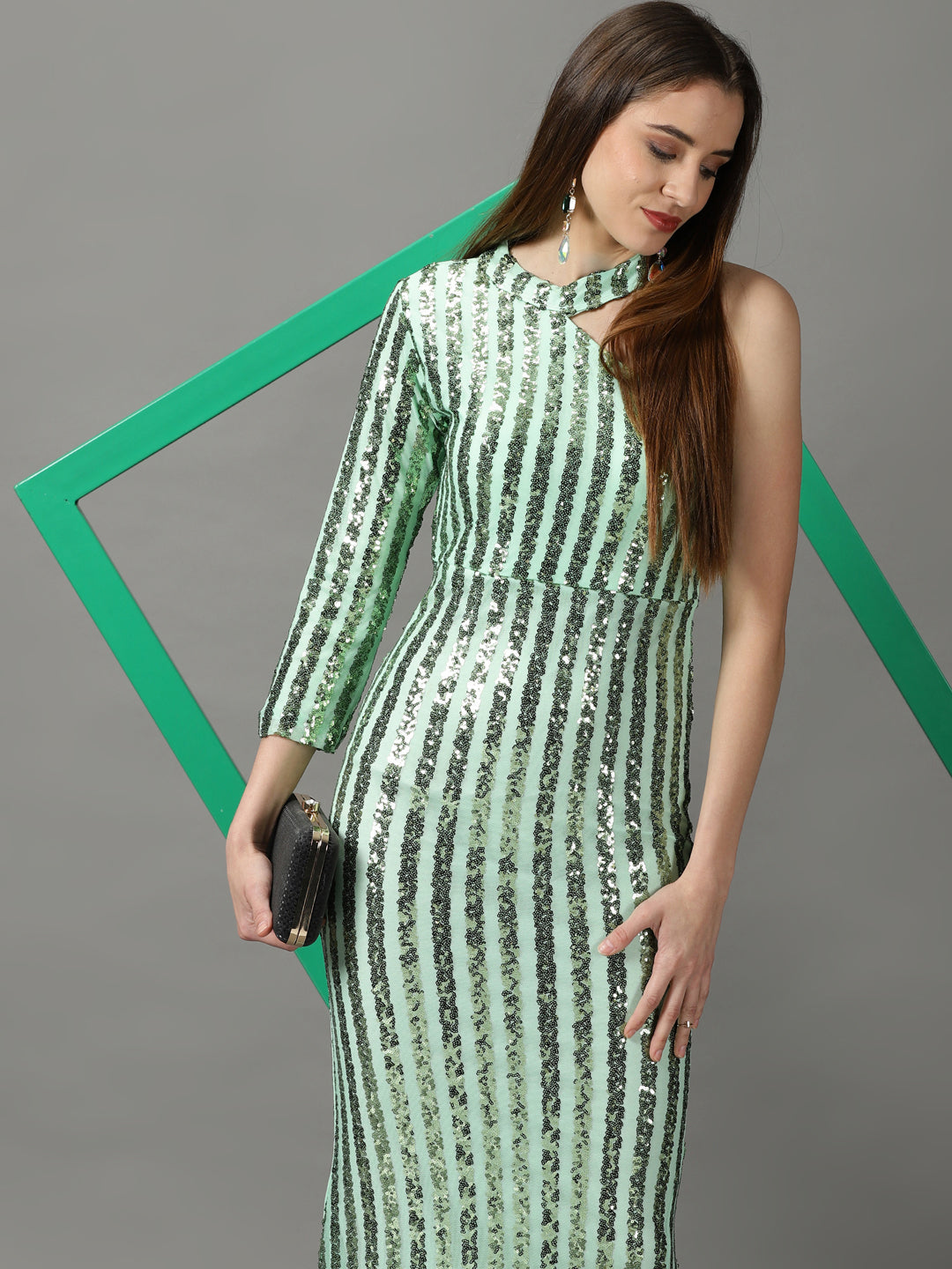 Women's Green Embellished Bodycon Dress