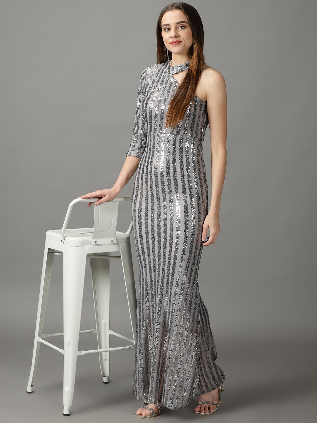 Women's Grey Striped Bodycon Dress