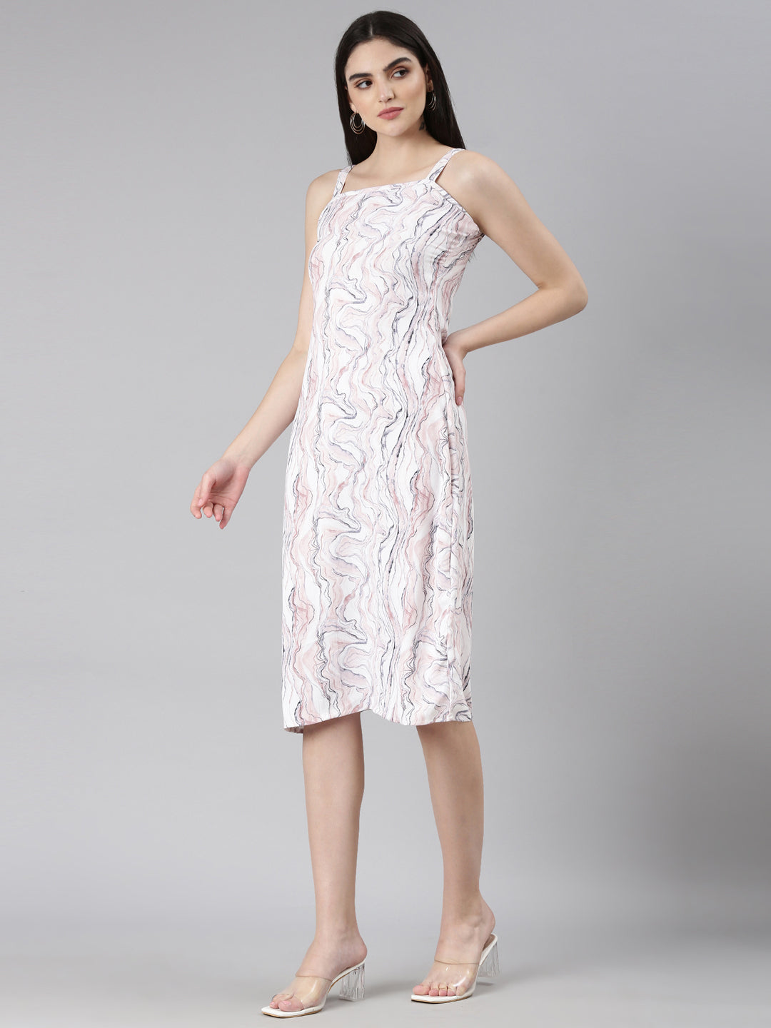 Women Off White Printed A-Line Dress