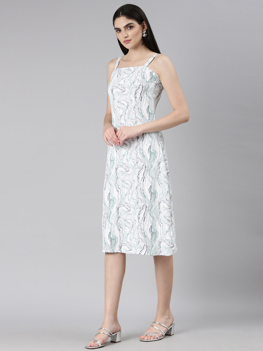 Women Off White Printed A-Line Dress