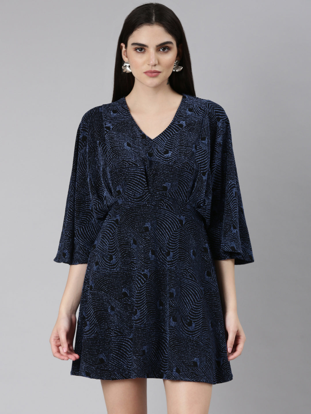 Women Blue Embellished A-Line Dress