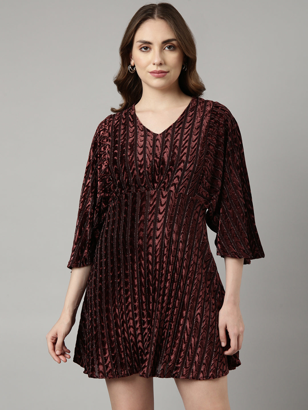 Women Brown Striped Fit and Flare Dress