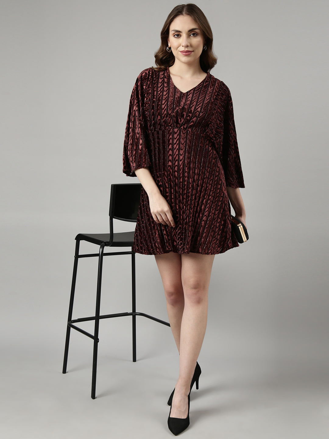 Women Brown Striped Fit and Flare Dress