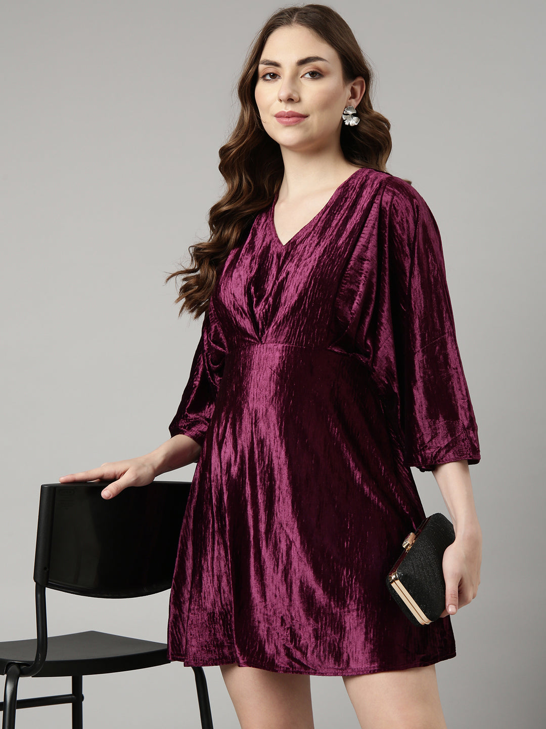 Women Purple Solid Fit and Flare Dress