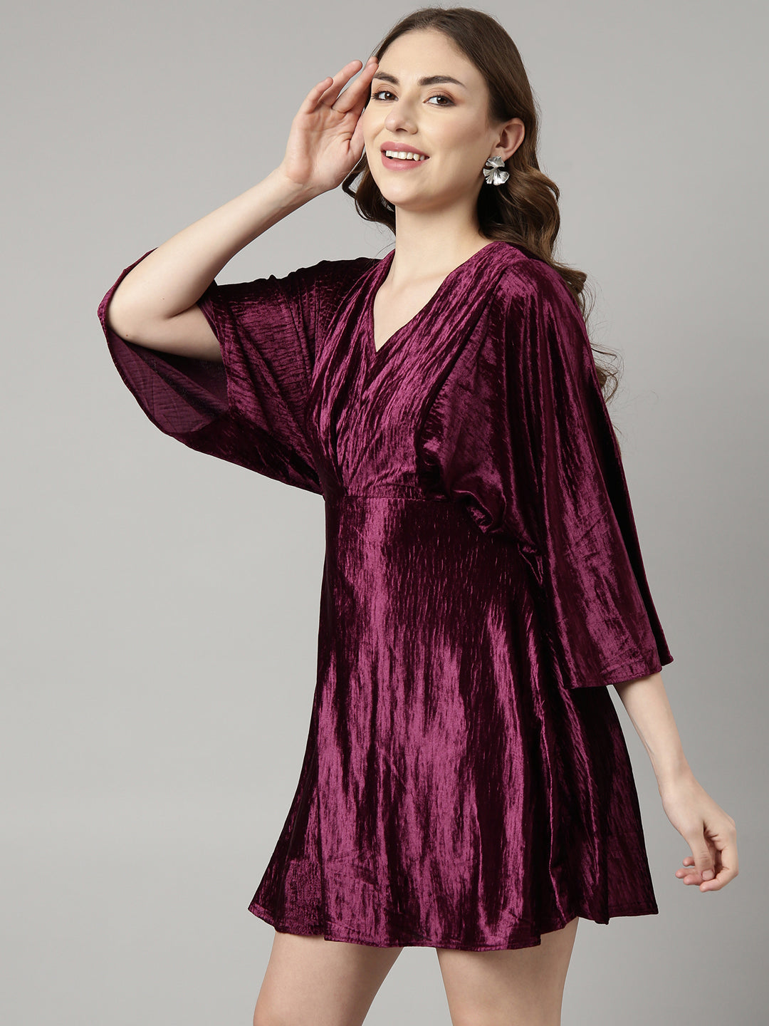Women Purple Solid Fit and Flare Dress