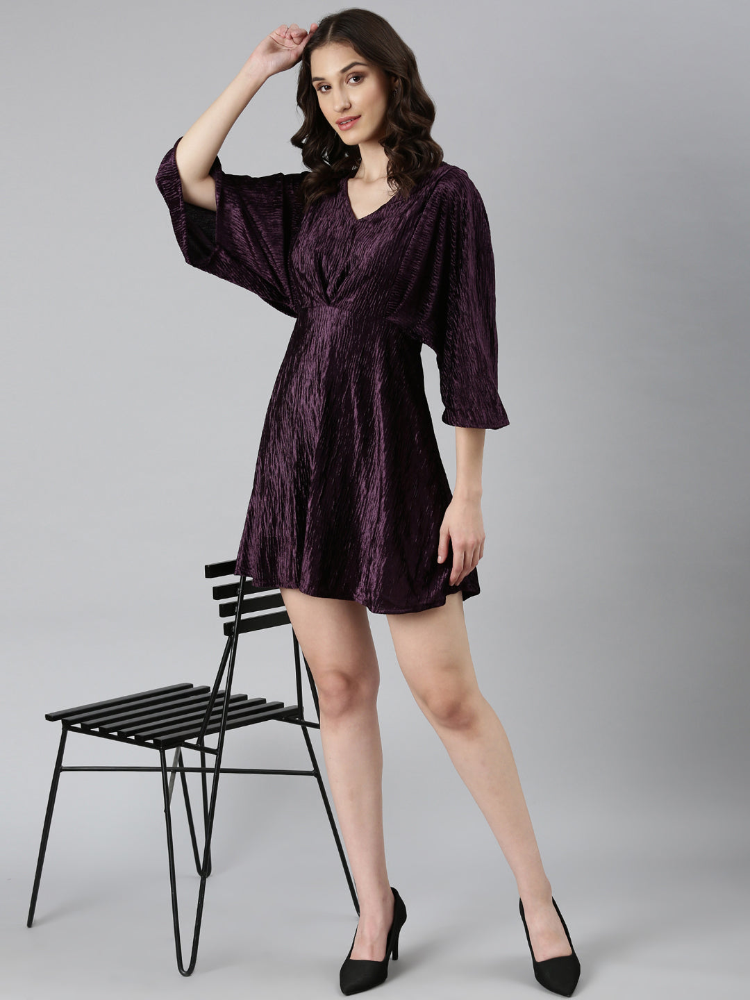 Women Purple Solid Fit and Flare Dress