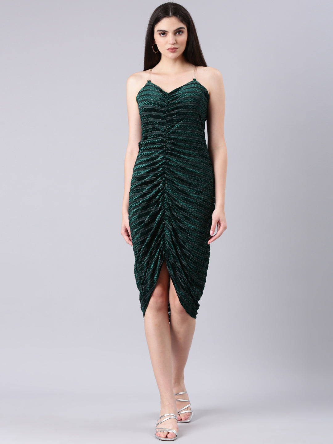 Women Green Striped Bodycon Dress