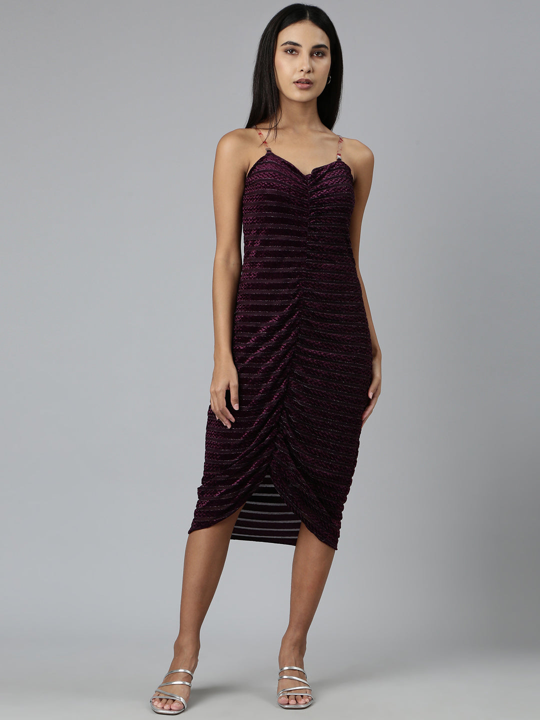 Women Purple Striped Bodycon Dress