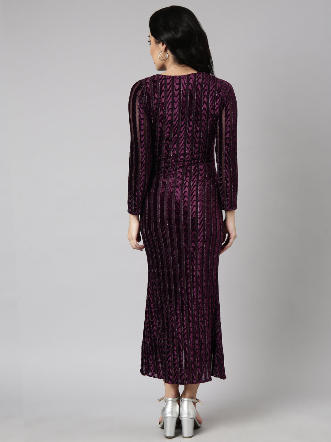 Women Purple Striped Wrap Dress