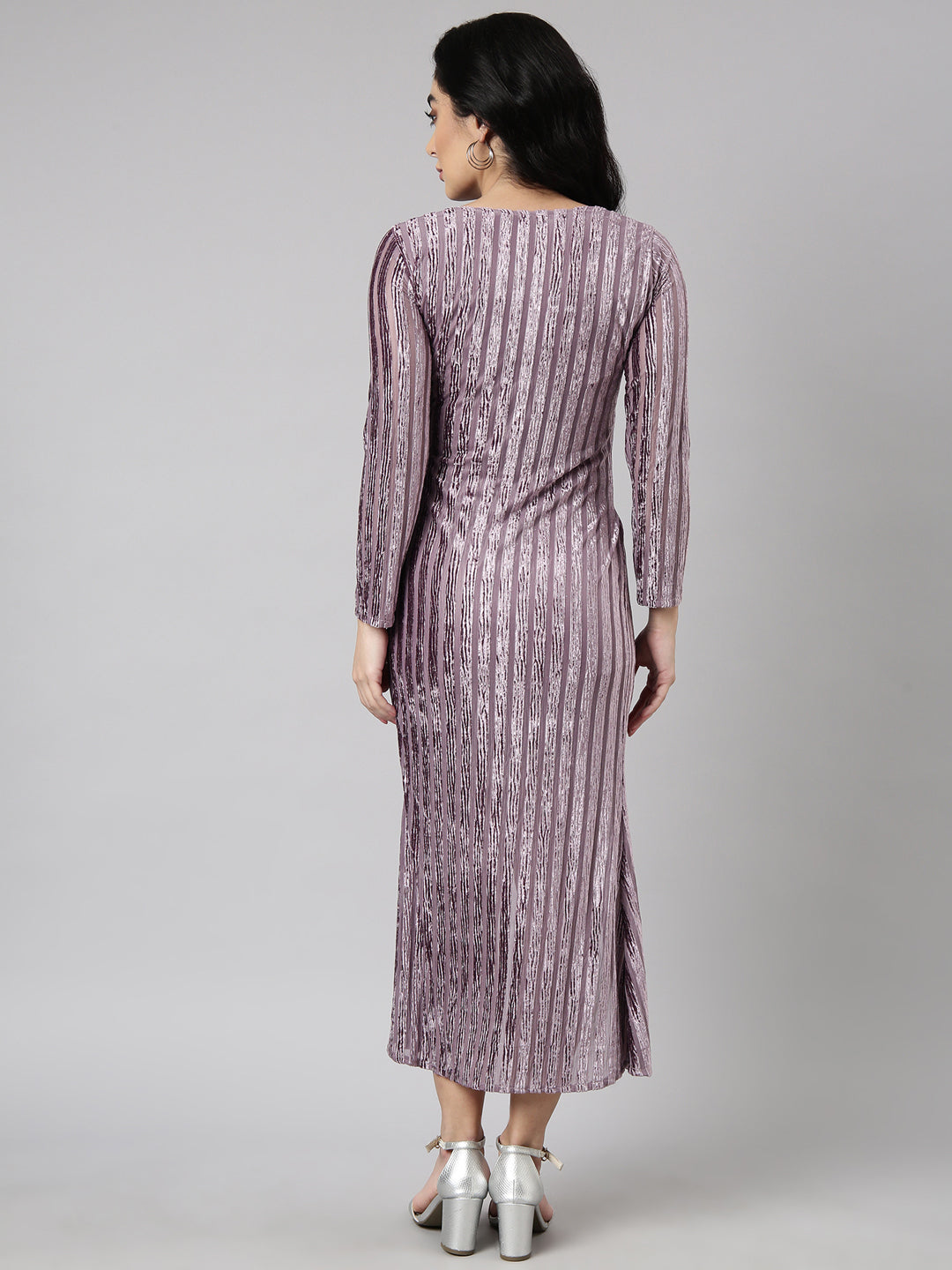 Women Lavender Striped Wrap Dress