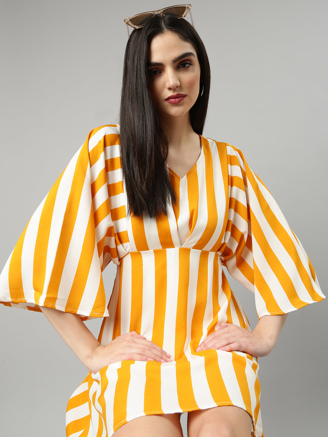 Women Mustard Striped A-Line Dress