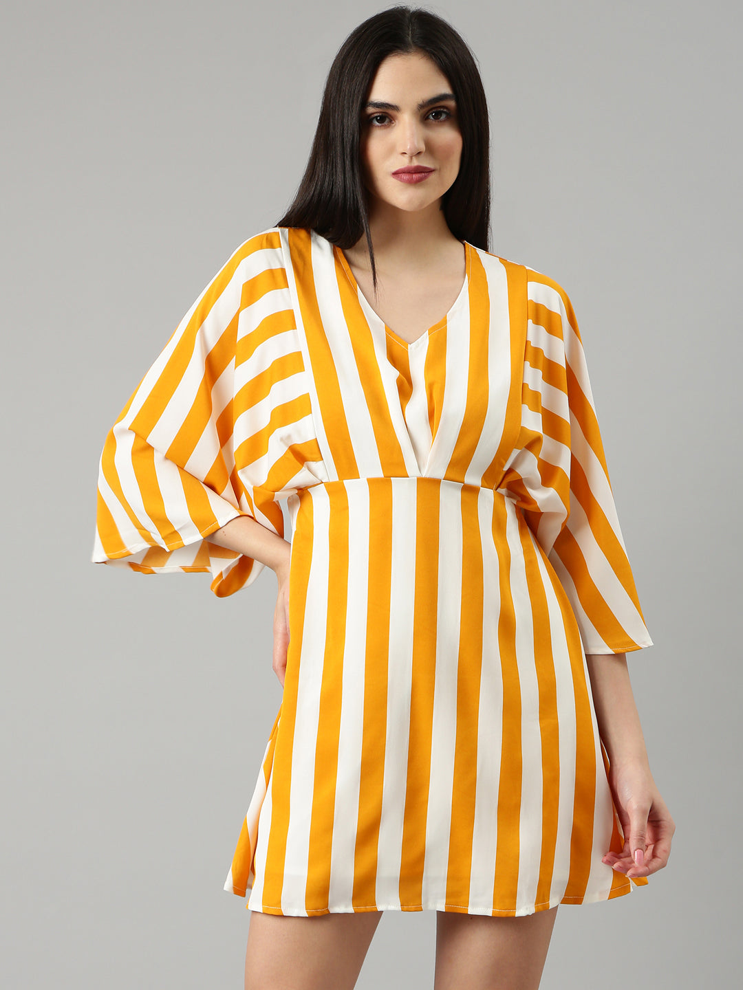 Women Mustard Striped A-Line Dress