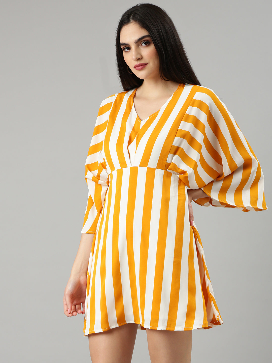 Women Mustard Striped A-Line Dress